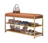 JMOZHCD Banco de Zapatero para Entrada con Asientos, Banco de Entrada con Estante de Almacenamiento de Zapatos, Zapatero Estrecho de 3 Niveles para Espacios pequeños, Zapatero de Metal (Orange 90cm)