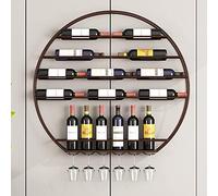 JMOZHCD Botellero Circular montado en la Pared, botellero de Metal con Copas de Vino, Bar, Cocina, Bodega, Estante de Almacenamiento Decorativo (Brown)