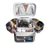 JMOZHCD Caja de Almacenamiento de cosméticos, joyero LED de Escritorio, Estante Integrado para el Cuidado de la Piel con Espejo, Estante de Almacenamiento de Espejo de Gran Capacidad (White)