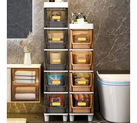 JMOZHCD Conjunto Organizador de Almacenamiento para gabinete de Piso de baño, Torre de Almacenamiento de tocador Estrecho, Mesa de pie con Estante de Almacenamiento Lateral multifunción (Brown 3tier)