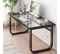 JMOZHCD Escritorio de Cristal para Ordenador, Moderno y Sencillo con Patas de Metal, para el hogar, Oficina, PC, Mesa de Trabajo para Espacios pequeños (Black 120x70x72cm)