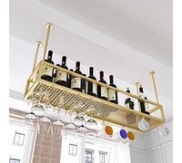 JMOZHCD Estante para Botellas de Vino, Estante Flotante para Vino en el Techo, Copas de champán Colgantes, Estante de Almacenamiento de Vidrio, Estante de exhibición para Barra (Red 140x25x21cm)