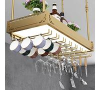 JMOZHCD Estante para Vino con Soporte de Vidrio, Barra de suspensión Ajustable, Estante para Copa de Vino, Bar, Estante para Botellas de Cocina, Estante de Almacenamiento (Gold 120x30cm)