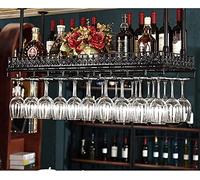 JMOZHCD Estante para vinos para Colgar en el Techo, Estante para Botellas de Vino, Barra para el hogar, Estante para Almacenamiento de Vidrio para Cocina, Altura Ajustable (Black 120x35cm)