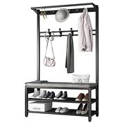 JMOZHCD Exquisito Perchero para Ropa Perchero de Entrada 4 en 1 con Banco de Almacenamiento de Zapatos Perchero con Soporte Resistente con Ganchos para Colgar (Black)