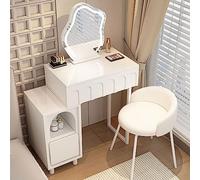 JMOZHCD Mesa de Maquillaje con gabinete de Almacenamiento, Taburete y cajón de tocador, Mesa de Maquillaje con Juego de Espejo LED, Juego de Mesa de Maquillaje (White 70cm)