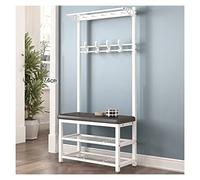 JMOZHCD Perchero para Ropa Entrada 4 En 1, Banco De Entrada De Metal con Perchero, Estantes De Almacenamiento De 2 Capas con Banco para Zapatos, 16 Ganchos para Dormitorio (White 100 * 33 * 170cm)