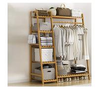 JMOZHCD Riel para Ropa, Banco para Zapatos, Perchero, Perchero, estantes para Ropa, Estante de bambú para Colgar Ropa, Estante Resistente (Wood Color 110 * 40 * 140cm)