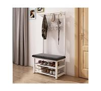 JMOZHCD Riel para Ropa, riel para Ropa, Perchero, Banco de Zapatos, Banco de Entrada, diseño 4 en 1 con Ganchos Colgantes, Muebles de Acento Industrial (White Graey 60x33x172cm)