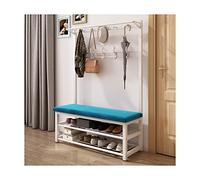 JMOZHCD Riel para Ropa, riel para Ropa, Perchero, Banco de Zapatos, Banco de Entrada, diseño 4 en 1 con Ganchos Colgantes, Muebles de Acento Industrial (White Blue 100x33x172cm)