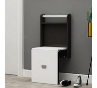 JMOZHCD Taburete Plegable para Cambiar Zapatos, Silla Plegable montada en la Pared, Taburete para Cambiar Zapatos con reposabrazos (Black with White)