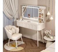 JMOZHCD Tocador Mesa de Maquillaje Cajón Gabinete de Almacenamiento de Dormitorio Integrado Estilo Crema con Taburete Tocador (A 100cm)