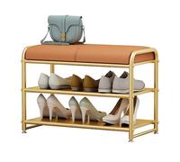 JMOZHCD Zapatero de Entrada con Asiento Acolchado, Banco de Zapatos para Entrada, Banco de Almacenamiento de 2 estantes con Tapa de Piel sintética (Orange 70cm)