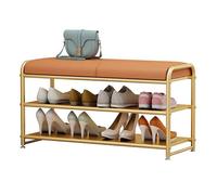 JMOZHCD Zapatero de Entrada con Asiento Acolchado, Banco de Zapatos para Entrada, Banco de Almacenamiento de 2 estantes con Tapa de Piel sintética (Orange 90cm)
