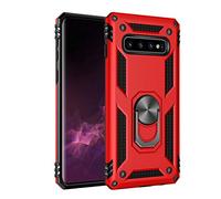 JMstore Funda Compatible con Samsung Galaxy S10 Plus Anillo Soporte[Funciona con El Montaje Coche Magnético]+Protectores Pantalla(Rojo)