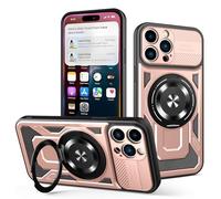 JMstore Funda para iPhone 14 Pro MAX, TPU + PC Fundas [360°Metal Anillo Ajustable Giratorio], protección de la cámara teléfono, Robusta Antichoque - Rose Oro