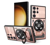 JMstore Funda para Samsung Galaxy S22 Ultra, TPU + PC Fundas [360°Metal Anillo Ajustable Giratorio], protección de la cámara teléfono, Robusta Antichoque - Rose Oro