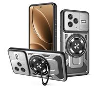 JMstore Funda para Xiaomi Poco F7 Pro/Redmi K80 5G, TPU + PC Fundas [360°Metal Anillo Ajustable Giratorio], protección de la cámara teléfono, Robusta Antichoque - Gris