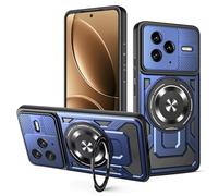 JMstore Funda para Xiaomi Poco F7 Pro/Redmi K80 5G, TPU + PC Fundas [360°Metal Anillo Ajustable Giratorio], protección de la cámara teléfono, Robusta Antichoque - Azul