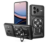 JMstore Funda para Xiaomi Poco F7 Ultra/Redmi K80 Pro, TPU + PC Fundas [360°Metal Anillo Ajustable Giratorio], protección de la cámara teléfono, Robusta Antichoque - Negro