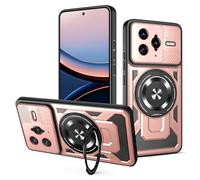 JMstore Funda para Xiaomi Poco F7 Ultra/Redmi K80 Pro, TPU + PC Fundas [360°Metal Anillo Ajustable Giratorio], protección de la cámara teléfono, Robusta Antichoque - Rose Oro