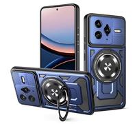 JMstore Funda para Xiaomi Poco F7 Ultra/Redmi K80 Pro, TPU + PC Fundas [360°Metal Anillo Ajustable Giratorio], protección de la cámara teléfono, Robusta Antichoque - Azul