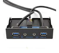 JMT 2 Puertos USB3.0 PC Soporte de Panel Frontal 3.5 Floppy Bay 19Pin a USB 3.0 Hub HD Audio Auricular Mic Conector con Cable para Escritorio (Negro)