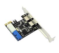 JMT Adaptador de tarjeta de expansión USB 3.0 PCI-E frontal externo de 2 puertos USB 3.0 y cabezal interno de 19 pines, tarjeta PCIE de 4 pines, conector de alimentación IDE