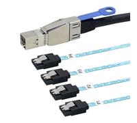 JMT MINI SAS HD SFF-8644 con IC a 4 conectores SATA 7P recto cable de disco duro de servidor (SFF-8644 a 4 SATA, 50 cm)
