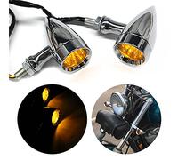 JMTBNO 2X LED Intermitentes Moto Luz Ambar Aluminio Cromo Bala Luces Indicadoras Impermeable Bombilla 10mm 12V Universal para Bobber Chopper Cafe Racer Scrambler Cruiser Retro