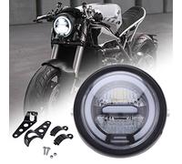 JMTBNO Faro Delantero LED para Moto 6,5 Pulgadas con soporte para Faros Motocicleta, Luces de Conducción Diurna Halo DRL Luz Blanca Universal 12 V para Bobber Chopper Cafe Racer Retro