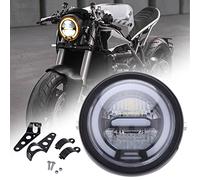 JMTBNO Faro Delantero LED para Moto 6,5 Pulgadas con soporte para Faros Motocicleta, Luces de Conducción Diurna Halo DRL Luz Amarillo Universal 12 V para Bobber Chopper Cafe Racer Retro