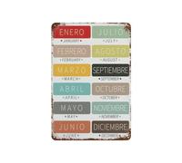 JMVLVLOA Bilingual Classroom Aid Vintage Metal Sign Spanish English Months of the Year Educational Retro Wall Decor Poster 8 X 12 in