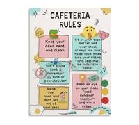 JMVLVLOA Classroom Management Lunchroom Rules Poster Educational Canvas Art for Wall Decor Modern Vintage Style(Framed,08x12inch(20x30cm))
