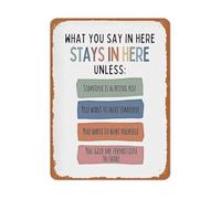 JMVLVLOA Confidential Saying Metal Sign What You Say In Here Stays In Scandinavian Bohemian Decor for Professional Office 8 X 12 in