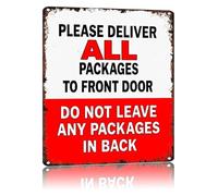 JMVLVLOA Deliver Packages To Front Door Vintage Metal Sign Do Not Leave In Back Instructions for House Porch 8 X 12 in