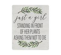 JMVLVLOA Funny Plant Mom Sign Standing With Her Plants Quote Rustic Metal Tin Plaque Wall Decor for Indoor Garden Sunroom Home 8 X 12 in