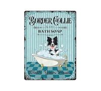 JMVLVLOA Humorous Herding Dog Bathroom Sign Vintage Tin Sign with Wash Your Paws Saying for Restroom or Utility Room 8 X 12 inch