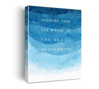 JMVLVLOA Inspirational Scripture Wall Art Psalm 93：4 Mightier Than the Waves Canvas Print Blue Coastal Decor Home Office(Framed,16x24inch(40x60cm))
