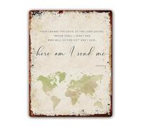 JMVLVLOA Isaiah 6 8 Metal Sign Here Am I Send Me Bible Quote Wall-Art Scripture Home Decor (8 X 12 in)