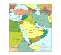 JMVLVLOA Large Detailed Middle East Political Map Metal Sign Country Borders Capitals Cities Educational for Classroom Study Room Office (8 X 12 in)
