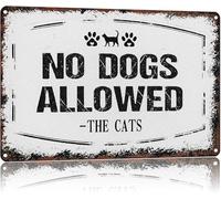 JMVLVLOA No Dogs Allowed Signed The Cats Funny Metal Sign Vintage Novelty Wall-Art for Cat Lovers Home 8 X 12 in