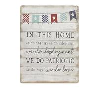 JMVLVLOA Patriotic In This Home We Do Rustic Tin Sign Vintage Metal Wall Plaque Stars and Stripes Decor for or Office 8 X 12 inch