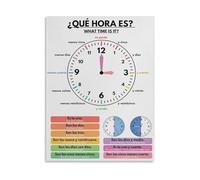 JMVLVLOA ¿Qué Hora Es? Poster - Telling Time in Spanish Educational Chart, Bilingual Wall Art for Kids and Beginners(Framed,08x12inch(20x30cm))