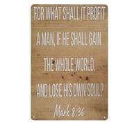 JMVLVLOA Religious Wall-Art Metal Sign Mark 8 36 What Shall It Profit Vintage Tin Decor for Home Office X 12 in