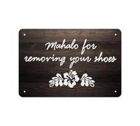 JMVLVLOA Remove Shoes Sign Mahalo Hawaiian Metal Tin Plaque Tropical Entryway Decor Rustic Wall-Art for Porch Beach House 8 X 12 in