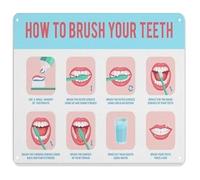 JMVLVLOA Vintage Office Sign How to Brush Teeth Metal Tin Plaque Infographic Wall Decor for Waiting Room Bathroom Home 8 X 12 inch