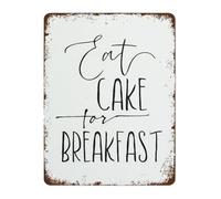JMVLVLOA Vintage Retro Tin Sign Eat Cake For Breakfast Funny Metal Wall-Art for Kitchen Home Bakery Coffee Shop Decor 8 X 12 in