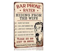 JMVLVLOA Vintage Tin Sign Funny Bar Phone Rates Hiding from the Wife Humorous Metal Wall-Art for Man Cave Home Wall Decor 8 X 12 inch