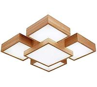 JMWMH Lámpara de Techo Japonesa Rectangular, lámpara de Techo de Madera led, araña de Pantalla de Alta transmitancia Sala de Estar Dormitorio Estudio luz Tricolor 50x50x16cm (20x20x6